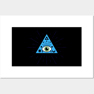 All Seeing eye - blue with green eye Posters and Art